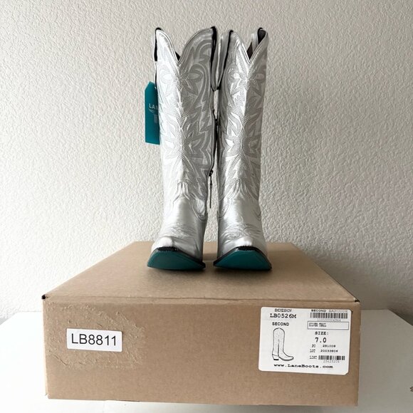 Lane SMOKESHOW Womens Cowboy Boots 7 Silver Trail Western Cowgirl Mid Calf Tall - Picture 15 of 16